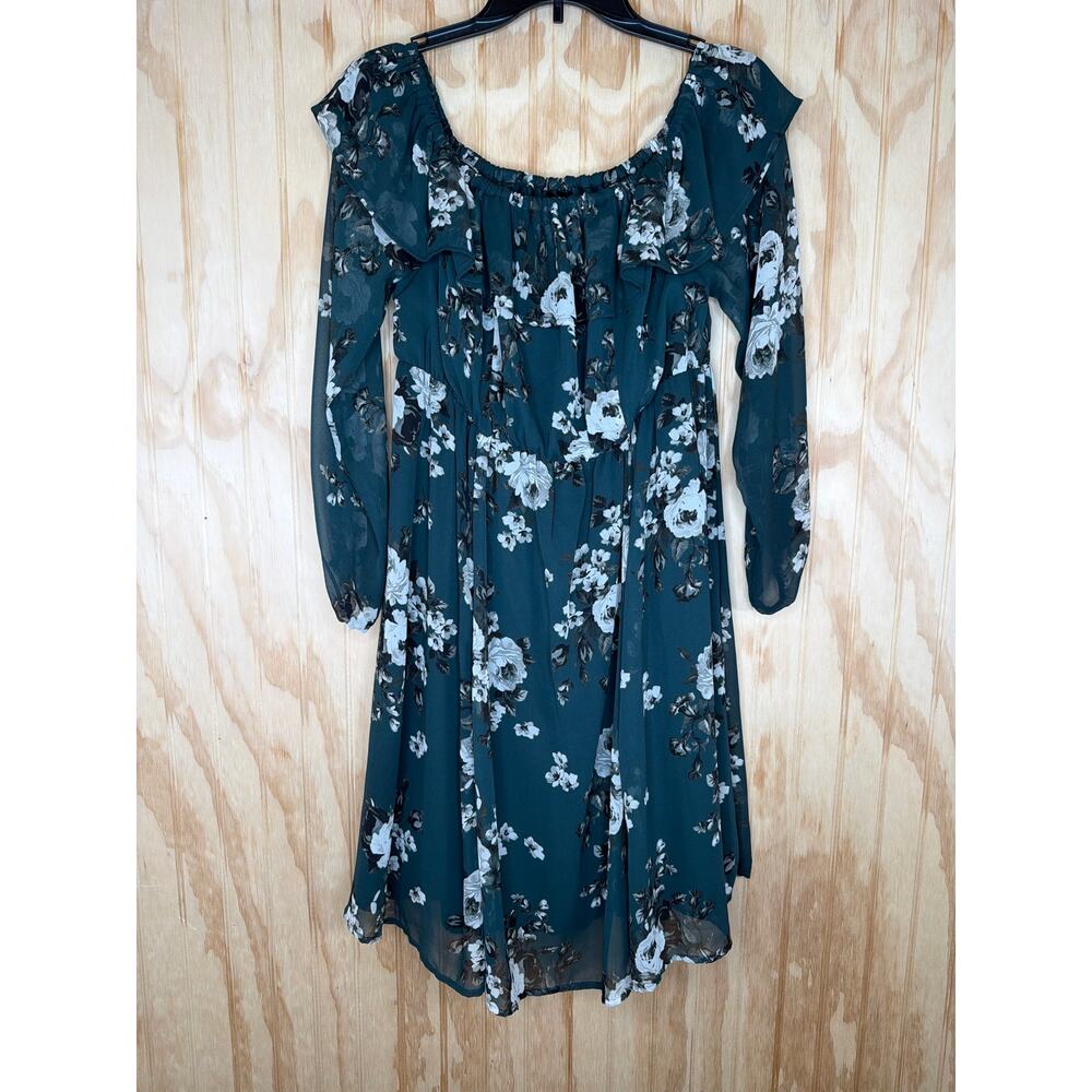 Torrid Green Floral Off Shoulder Chiffon Babydoll Dress Size 12/Large/0 Flowy